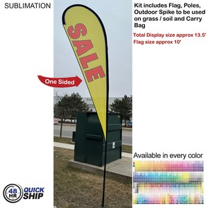 [SU752-11] 48 Hr Quick Ship - 13.5' Large Tear Drop Flag Kit, Full Color Graphics One Side, Spike and Bag.