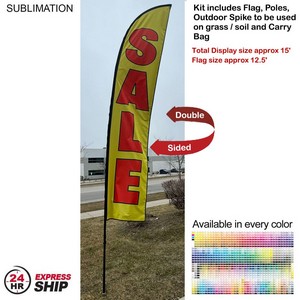 [SU752-14] 24Hr Express Ship - 15' Large Feather Flag Kit, Full Color Graphics Double Sided, Spike and Bag.