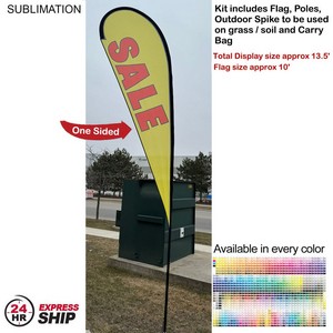 [SU752-15] 24Hr Express Ship - 13.5' Large Tear Drop Flag Kit, Full Color Graphics One Side, Spike and Bag.