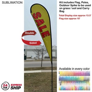 [SU752-16] 24Hr Express Ship - 13.5' Large Tear Drop Flag Kit, Full Color Graphics Double Side, Spike and Bag.