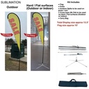 13.5' Large Tear Drop Flag Kit, Full Color Graphics One Side, Outdoor Spike base, Indoor Cross Base