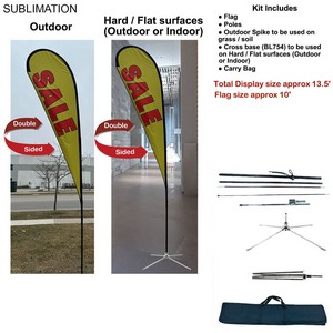 [SU752-24] 13.5' Large Tear Drop Flag Kit, Full Color Graphics Double Side, Outdoor Spike base, Indoor use
