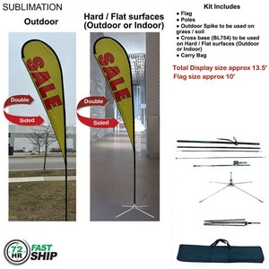 [SU752-28] 72Hr Fast - 13.5' Large Tear Drop Flag Kit, Full Color Graphic Double Side, Outdoor & Indoor Use