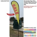 13.5' Large Tear Drop Flag Kit, Full Color Graphics One Side, Outdoor Spike Base and Bag Included