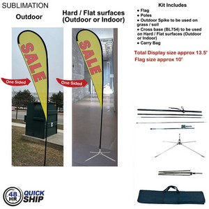 48Hr Quick - 13.5' Large Tear Drop Flag Kit, Full Color Graphics One Side, Outdoor & Indoor bases