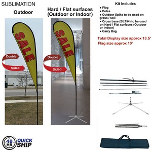 [SU752-32] 48Hr Quick- 13.5' Large Tear Drop Flag Kit, Full Color Graphic Double Side, Outdoor & Indoor Use