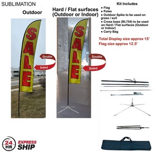 [SU752-34] 24Hr Express Ship-15' Large Feather Flag Kit, Full Color Graphics Double Sided, Outdoor & Indoor Use