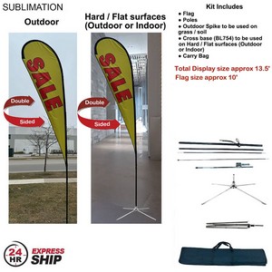 [SU752-36] 24Hr Express - 13.5' Large Tear Drop Flag Kit, Full Color Graphic Double Side, Outdoor & Indoor use
