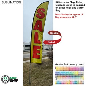 [SU752-6] 72 Hr Fast Ship - 15' Large Feather Flag Kit, Full Color Graphics Double Sided, Spike and Bag