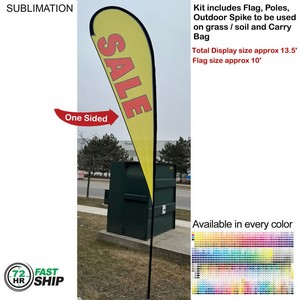 [SU752-7] 72 Hr Fast Ship - 13.5' Large Tear Drop Flag Kit, Full Color Graphics One Side, Spike and Bag