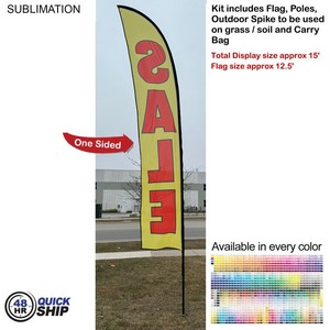 [SU752-9] 48 Hr Quick Ship - 15' Large Feather Flag Kit, Full Color Graphics One Side, Spike and Bag Included.
