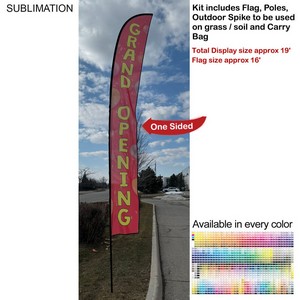 19' X-Large Feather Flag Kit, Full Color Graphics One Side, Outdoor Spike base and Bag Included