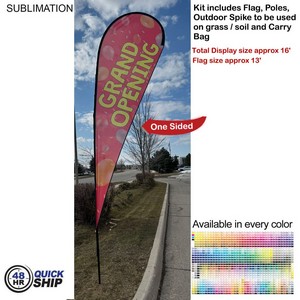 [SU753-11] 48 Hr Quick Ship -16' X-Large Tear Drop Flag Kit, Full Color Graphics One Side, Spike and Bag