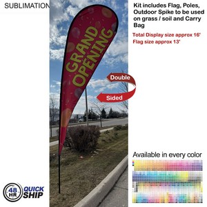[SU753-12] 48 Hr Quick Ship -16' X-Large Tear Drop Flag Kit, Full Color Graphics Double Side, Spike and Bag
