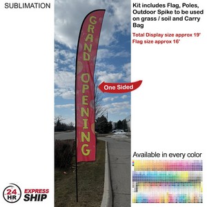[SU753-13] 24Hr Express - 19' X-Large Feather Flag Kit, Full Color Graphics One Side, Spike and Bag Included