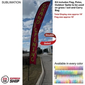 [SU753-14] 24Hr Express Ship -19' X-Large Feather Flag Kit, Full Color Graphics Double Sided, Spike and Bag