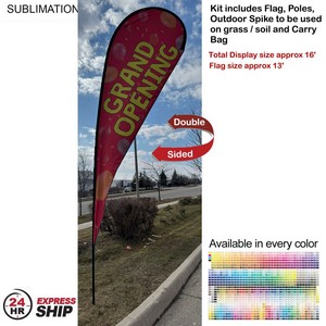 [SU753-16] 24Hr Express Ship -16' X-Large Tear Drop Flag Kit, Full Color Graphics Double Side, Spike and Bag
