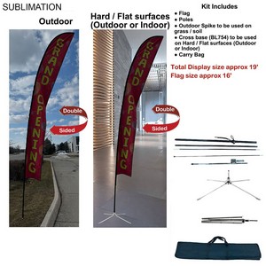 19' X-Large Feather Flag Kit, Full Color Graphics Double Sided, Outdoor Spike base, Indoor use