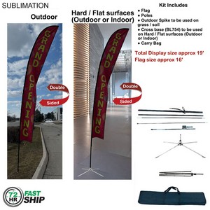 [SU753-26] 72Hr Fast Ship - 19' XL Feather Flag Kit, Full Color Graphics Double Sided, Outdoor & Indoor Use