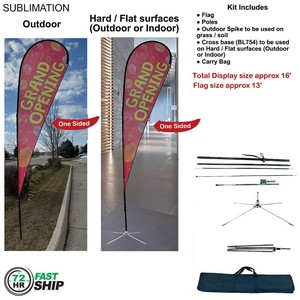[SU753-27] 72Hr Fast Ship -16' XL Tear Drop Flag Kit, Full Color Graphics One Side, Outdoor & Indoor Use