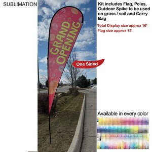 16' X-Large Tear Drop Flag Kit, Full Color Graphics One Side, Outdoor Spike base and Bag Included