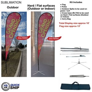 [SU753-31] 48Hr Quick Ship -16' XL Tear Drop Flag Kit, Full Color Graphics One Side, Outdoor & Indoor Use