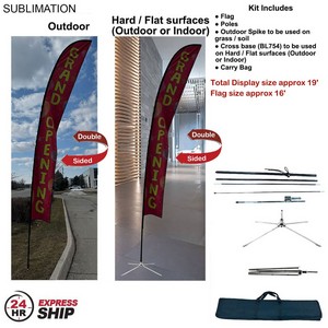 24Hr Express Ship - 19' XL Feather Flag Kit, Full Color Graphics Double Sided, Outdoor & Indoor Use