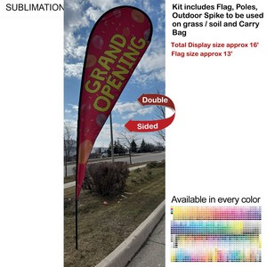 16' X-Large Tear Drop Flag Kit, Full Color Graphics Double Side, Outdoor Spike base and Bag Included