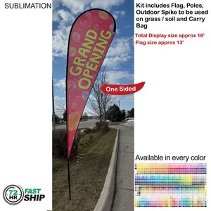 [SU753-7] 72 Hr Fast Ship -16' X-Large Tear Drop Flag Kit, Full Color Graphics One Side, Spike and Bag