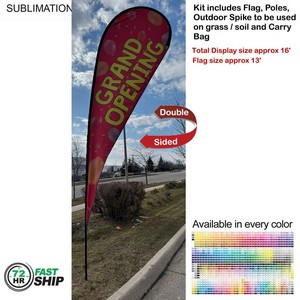 [SU753-8] 72 Hr Fast Ship -16' X-Large Tear Drop Flag Kit, Full Color Graphics Double Side, Spike and Bag