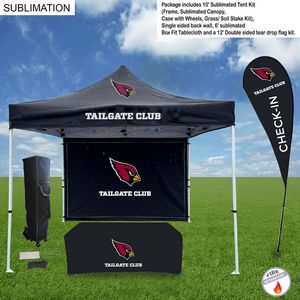 [SU758-14] Game Day Tailgate Package, 10' Tent kit, Backwall, Box Fit Tablecloth, and Double sided Flag Kit