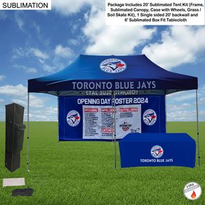 Deluxe Event Package, 20' Sublimated Tent Kit, Single Sided 20' Backwall, and 6' Box Fit Tablecloth