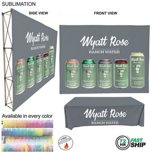 72Hr Fast Ship - Trade Show Booth Package Ultra, 10' Straight Fabric Wall and Premium 8' tablecloth