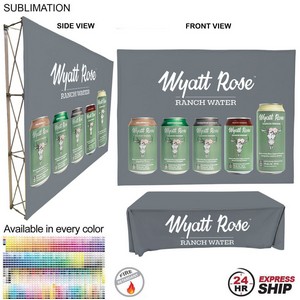 24Hr Express Ship-Trade Show Booth Package Ultra, 10' Straight Fabric Wall and Premium 8' tablecloth