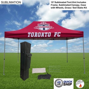 48 Hr Quick Ship - 15' Premium Sublimated Tent Kit, Includes Frame, Canopy, Case, Grass Stake Kit