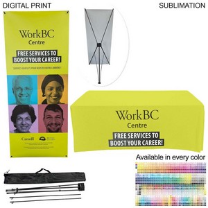 Trade Show Package, Tripod Banner w/Graphics + Sublimated Table Cover, Easy to setup