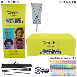 [SU788-3] 48Hr Quick Ship - Trade Show Package, Tripod Banner with Graphics + Sublimated Table cover