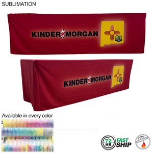 72 Hr Fast Ship - Sublimated PREMIUM Box Style Fitted Table Cloth, 8' Table, 4 Sided, Closed Back
