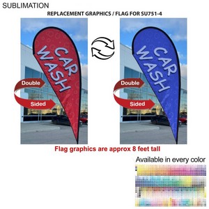 Replacement Flag for 12' Medium Tear Drop Flag Kit, Full Color Graphics Double Sided
