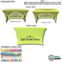 72 Hr Fast Ship - Sublimated Stretch Curved Fit Table Throw for 4' Table, 3 Sided, Open Back