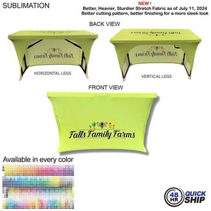 48 Hr Quick Ship - Sublimated Stretch Curved Fit Table Throw for 4' Table, 3 Sided, Open Back