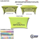 48 Hr Quick Ship - Sublimated Stretch Curved Fit Table Throw for 4' Table, 3 Sided, Open Back