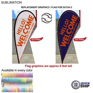 48 Hr Quick Ship - Replacement Flag for 9' Small Tear Drop Flag Kit, Full Color Graphics One Side