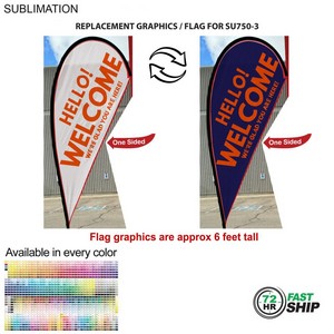 [SU850-7] 72Hr Fast Ship - Replacement Flag for 9' Small Tear Drop Flag Kit, Full Color Graphics One Side