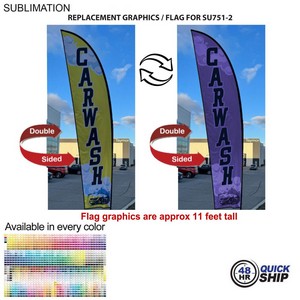 [SU851-10] 48Hr Quick Ship - Replacement Flag for 13' Medium Feather Flag Kit, Full Color Graphics Double Sided