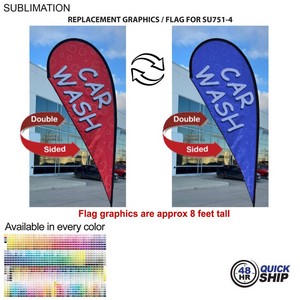 [SU851-12] 48Hr Quick Ship Replacement Flag for 12' Medium Tear Drop Flag Kit, Full Color Graphics Double Sided