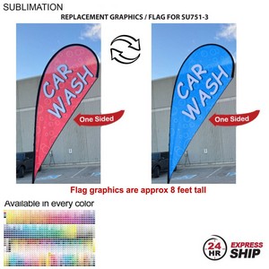 [SU851-15] 24Hr Express Ship - Replacement Flag for 12' Medium Tear Drop Flag Kit, Full Color Graphics One Side