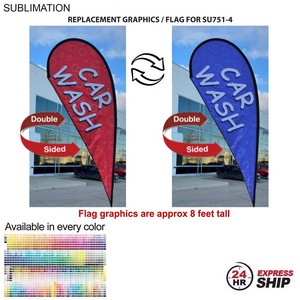 [SU851-16] 24Hr Express - Replacement Flag for 12' Medium Tear Drop Flag Kit, Full Color Graphics Double Sided