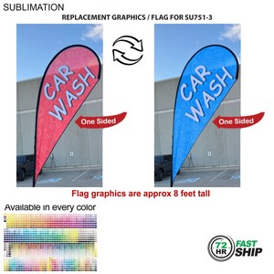 [SU851-7] 72Hr Fast Ship - Replacement Flag for 12' Medium Tear Drop Flag Kit, Full Color Graphics One Side