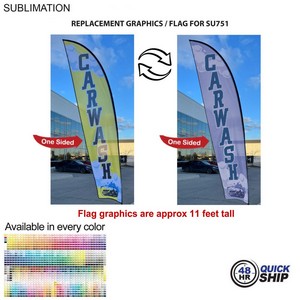 [SU851-9] 48 Hr Quick Ship - Replacement Flag for 13' Medium Feather Flag Kit, Full Color Graphics One Side